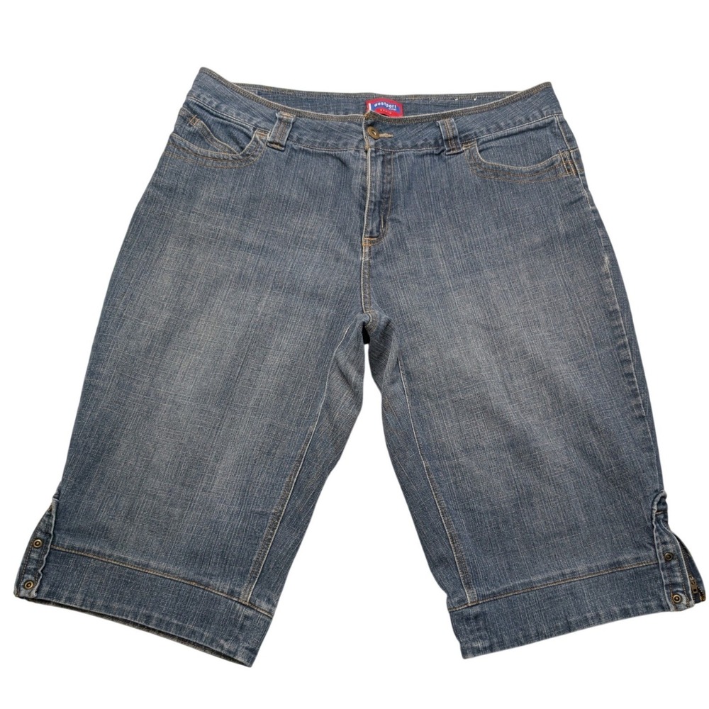 Westport Woman Denim Bermuda Shorts 14W Blue Medium Wash Stretch Grommet